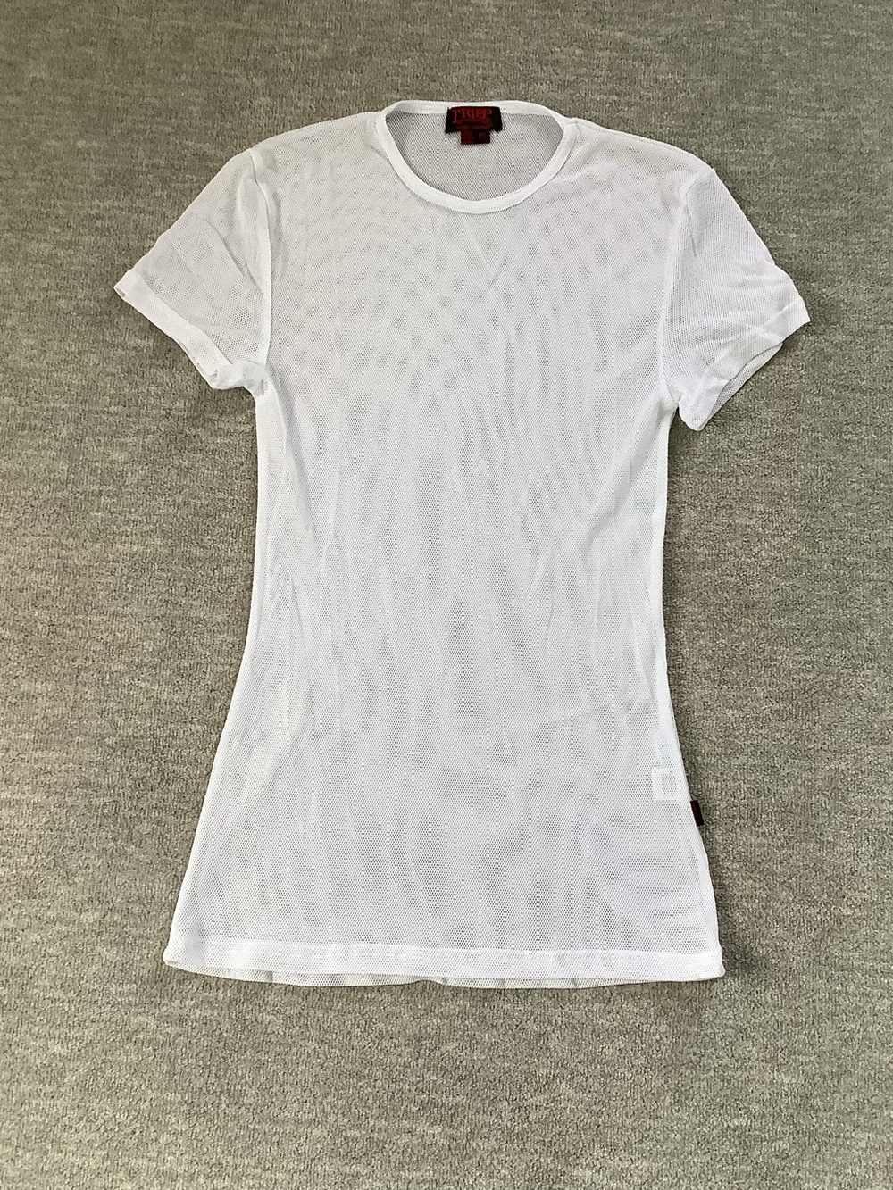 Tripp NYC White Short-Sleeve Sheer Fishnet Mesh Long Tee Sz. XS